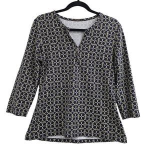 Elegant Navy and Cream Patterned Women's Top